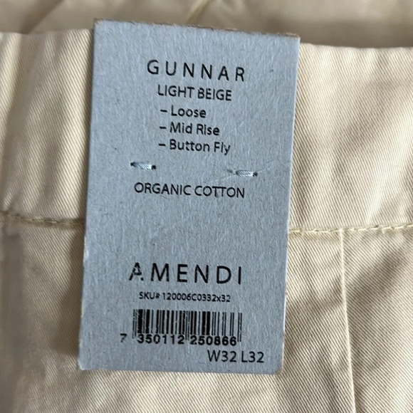 Amendi Gunnar in Light Beige Organic Cotton Pleat Front Button Fly Pants - Sz 32 - Picture 6 of 11